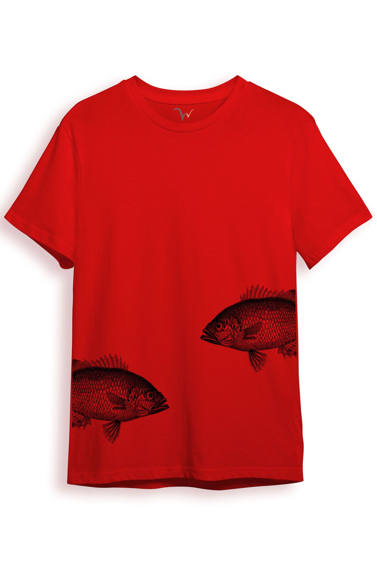WİDİ-Artistic Fish Pattern Simple and Modern Design Digital Printed 100% Cotton Regular Fit Unisex T-Shirt 1