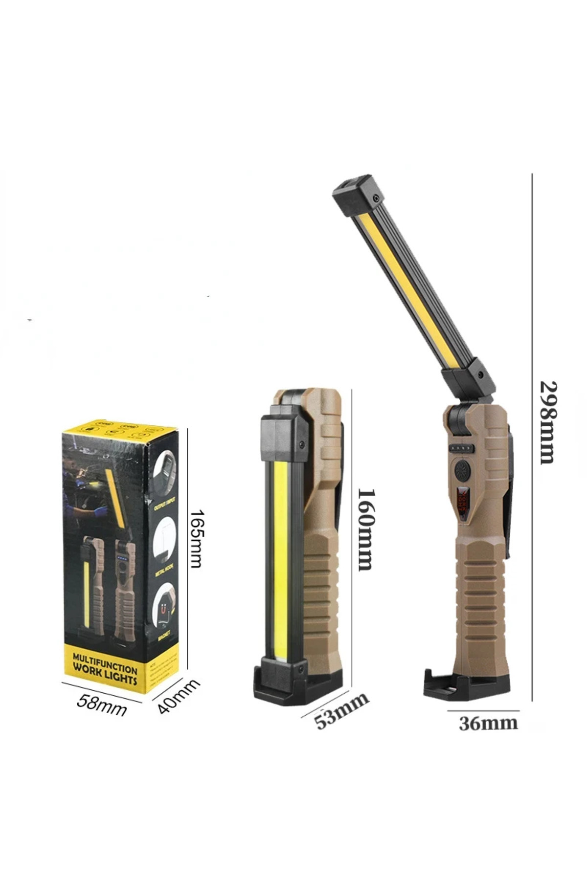choice2-Built in battery Khaki Folding COB XPE LED Work Light Flashlight USB Rechargeable Torch Magnetic Bas 1