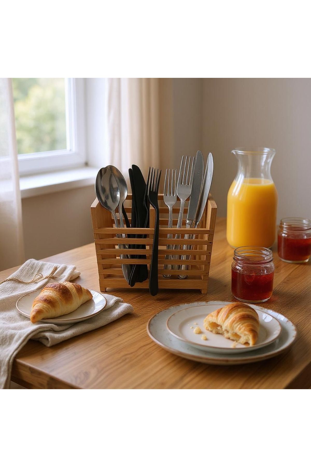 EMPA A V M-Two Compartments Counter Top Vertical Bamboo Spoon Holder 1