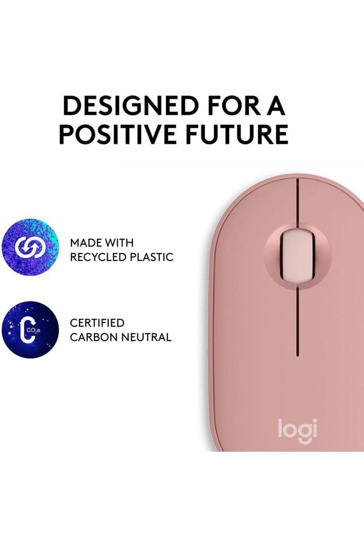 logitech-ماوس Pebble Mouse 2 M350s رفيع لاسلكي يعمل بتقنية البلوتوث باللون الوردي 4