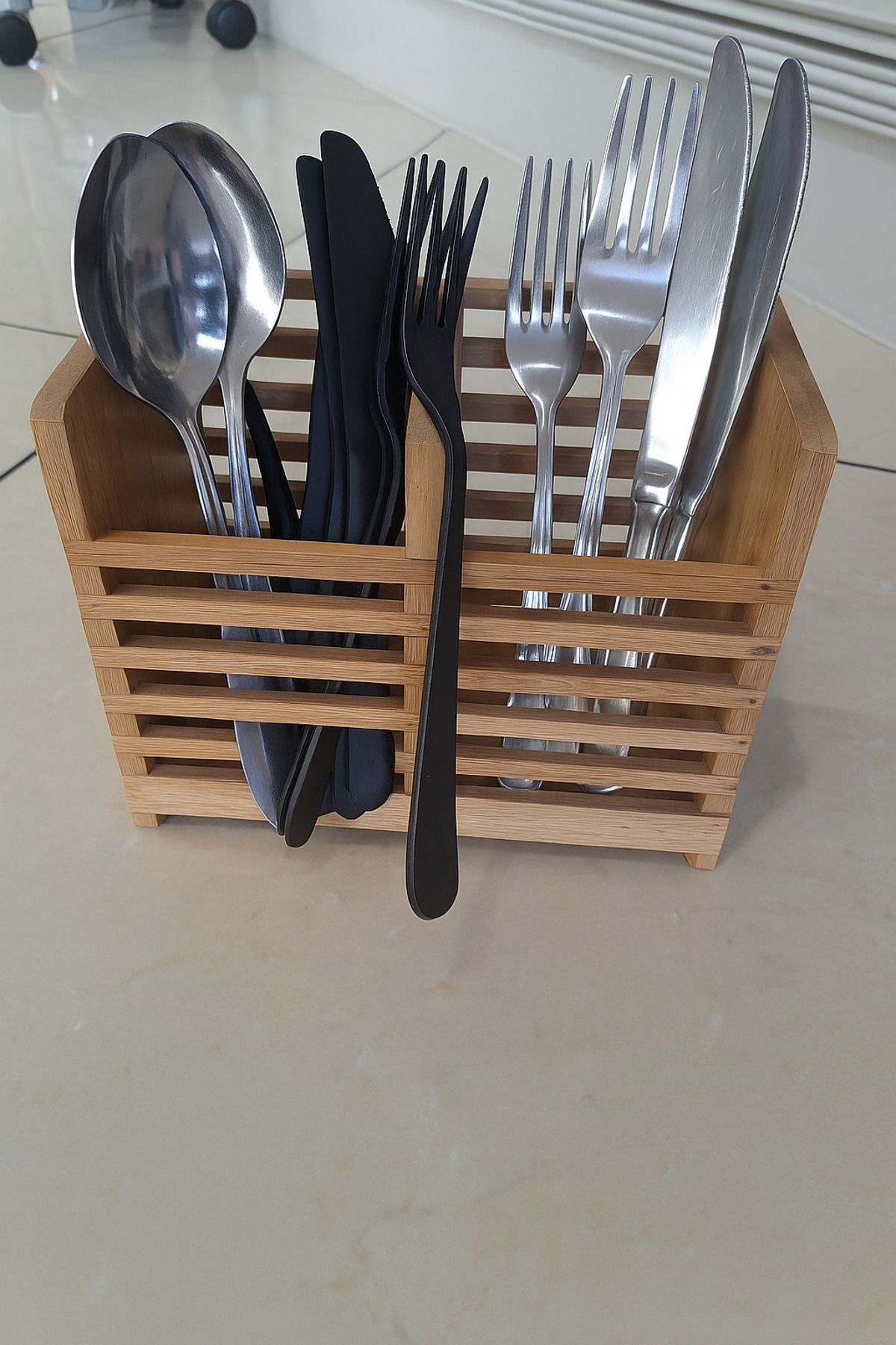 EMPA A V M-Two Compartments Counter Top Vertical Bamboo Spoon Holder 2
