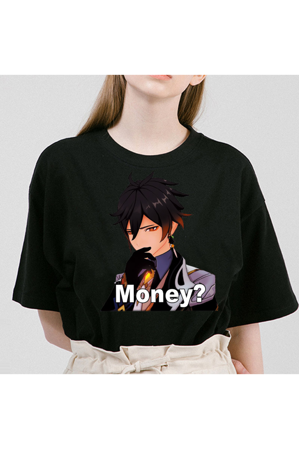 White Genshin Blow Zhong Li Morax Tees Short Sleeve100 Summer Cartoon Streetweed