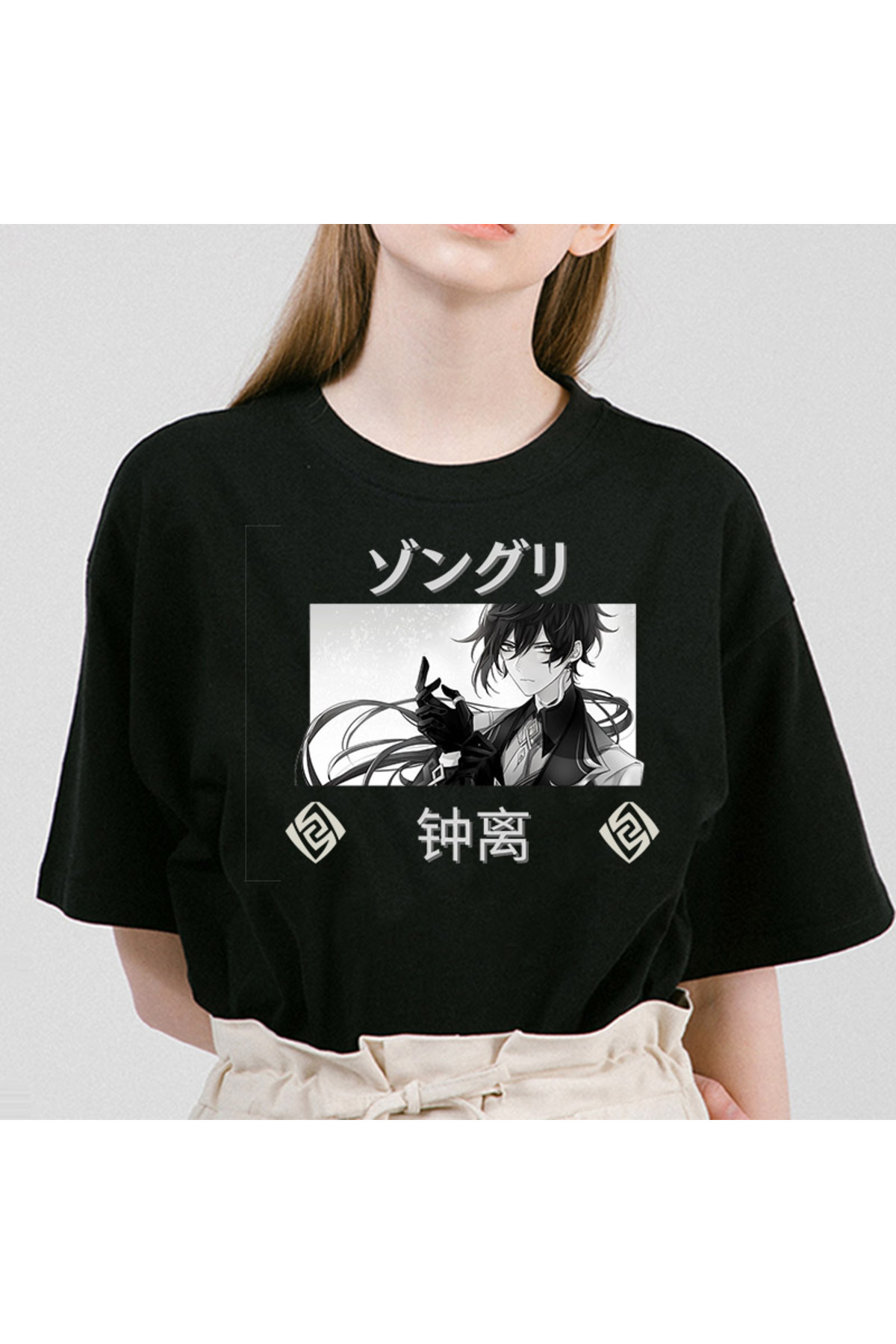 Black Genshin Blow Zhong Li Morax Tees Short Sleeve100 Summer Cartoon Streetweed