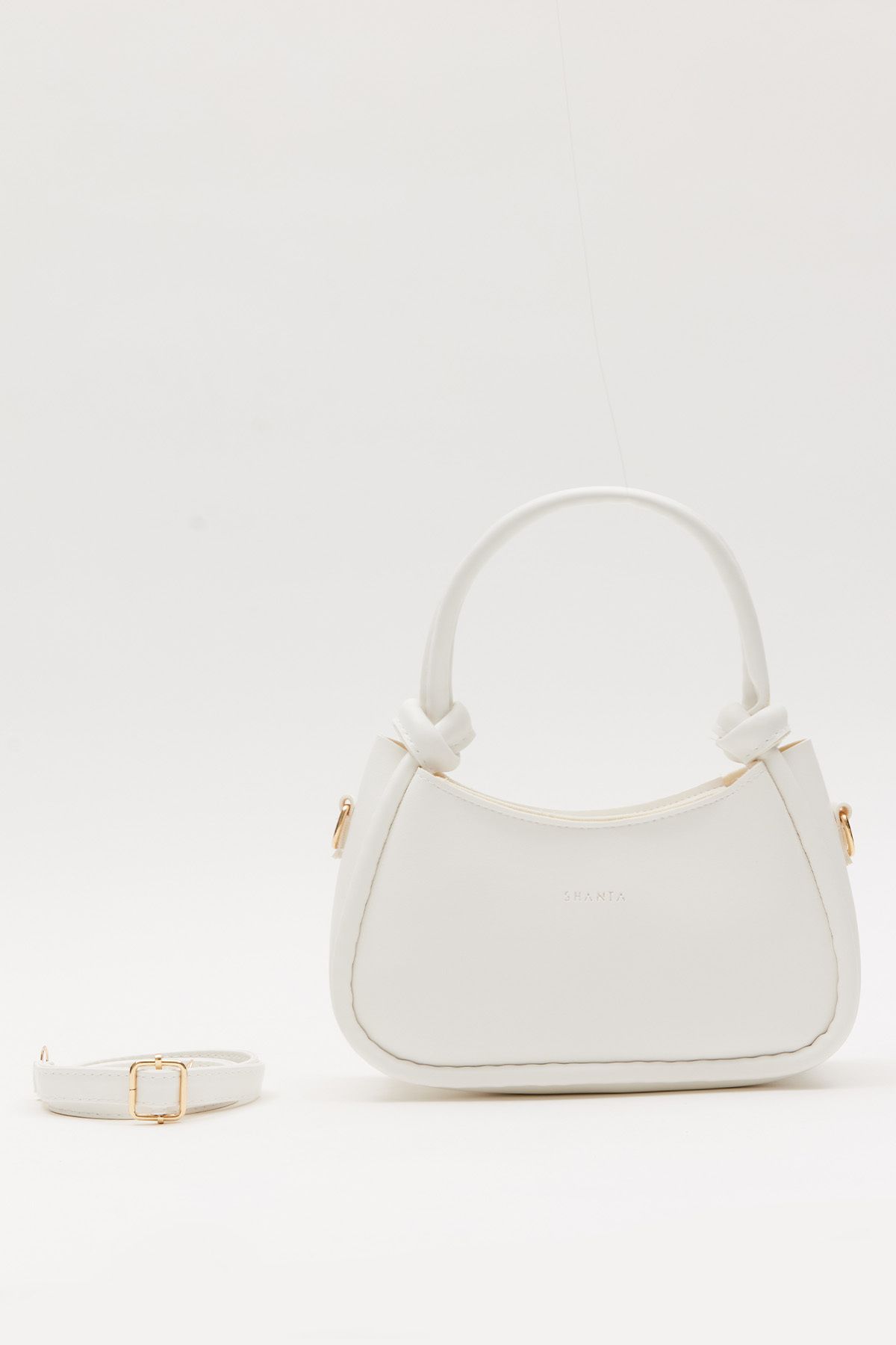 Shanta-White D29 Hand and Shoulder Baguette Bag with Adjustable Strap and Single Zipper Compartment 1