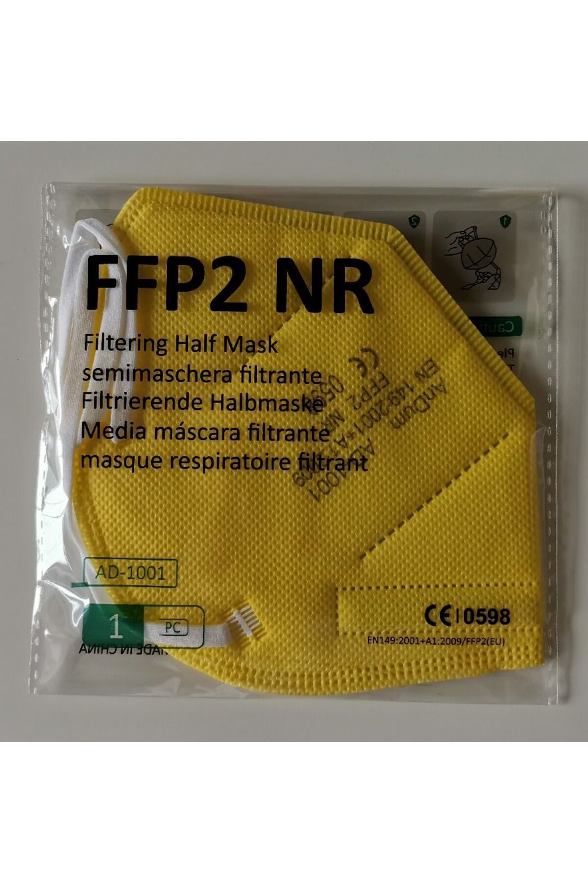 THK-Set of 10 Yellow FFP2 Masks, model AD-1001, 5 layers, individually wrapped 4
