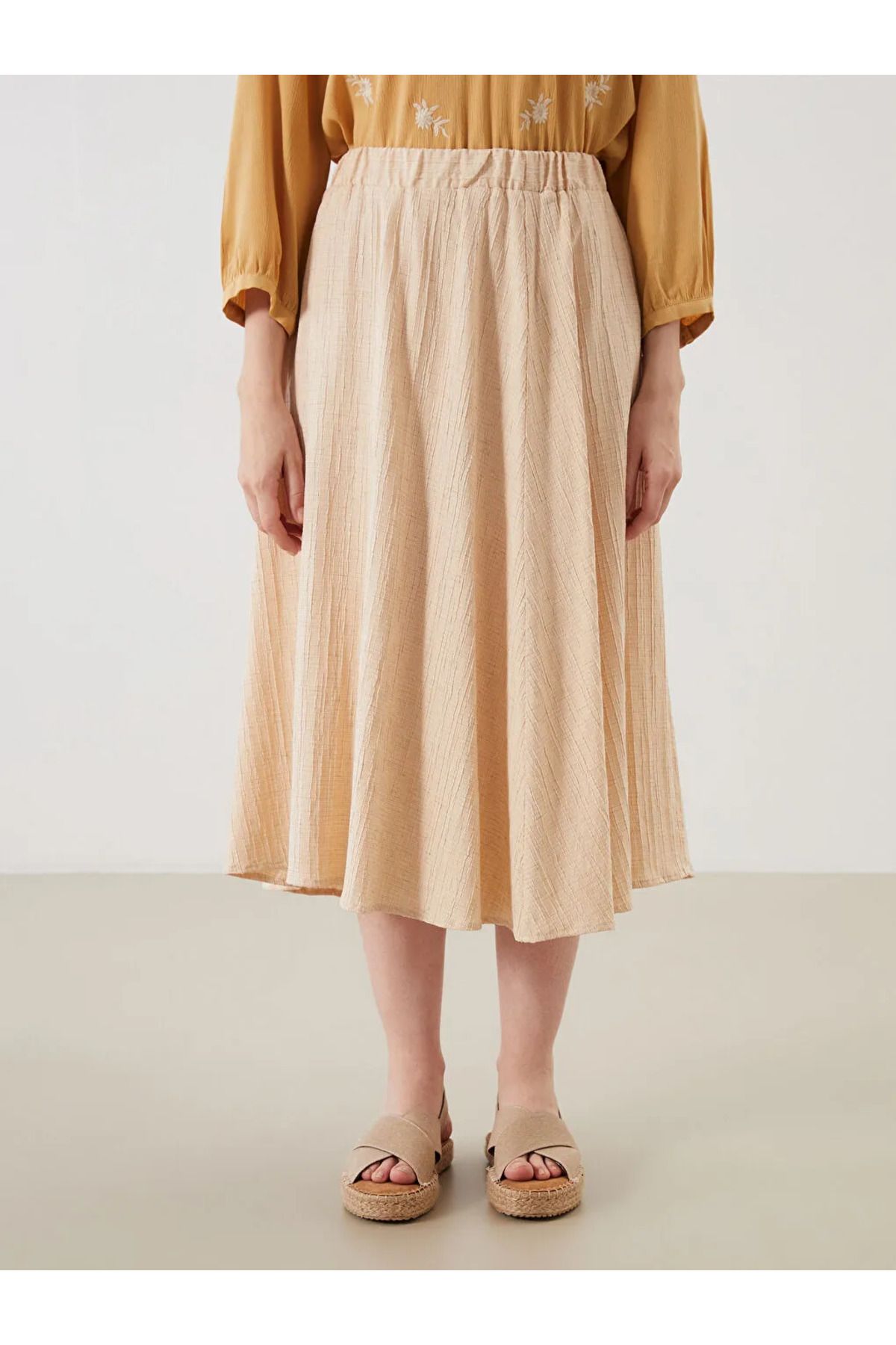 LC Waikiki-Lcw Grace Beige Textured A-Line Skirt with Elastic Waist 2