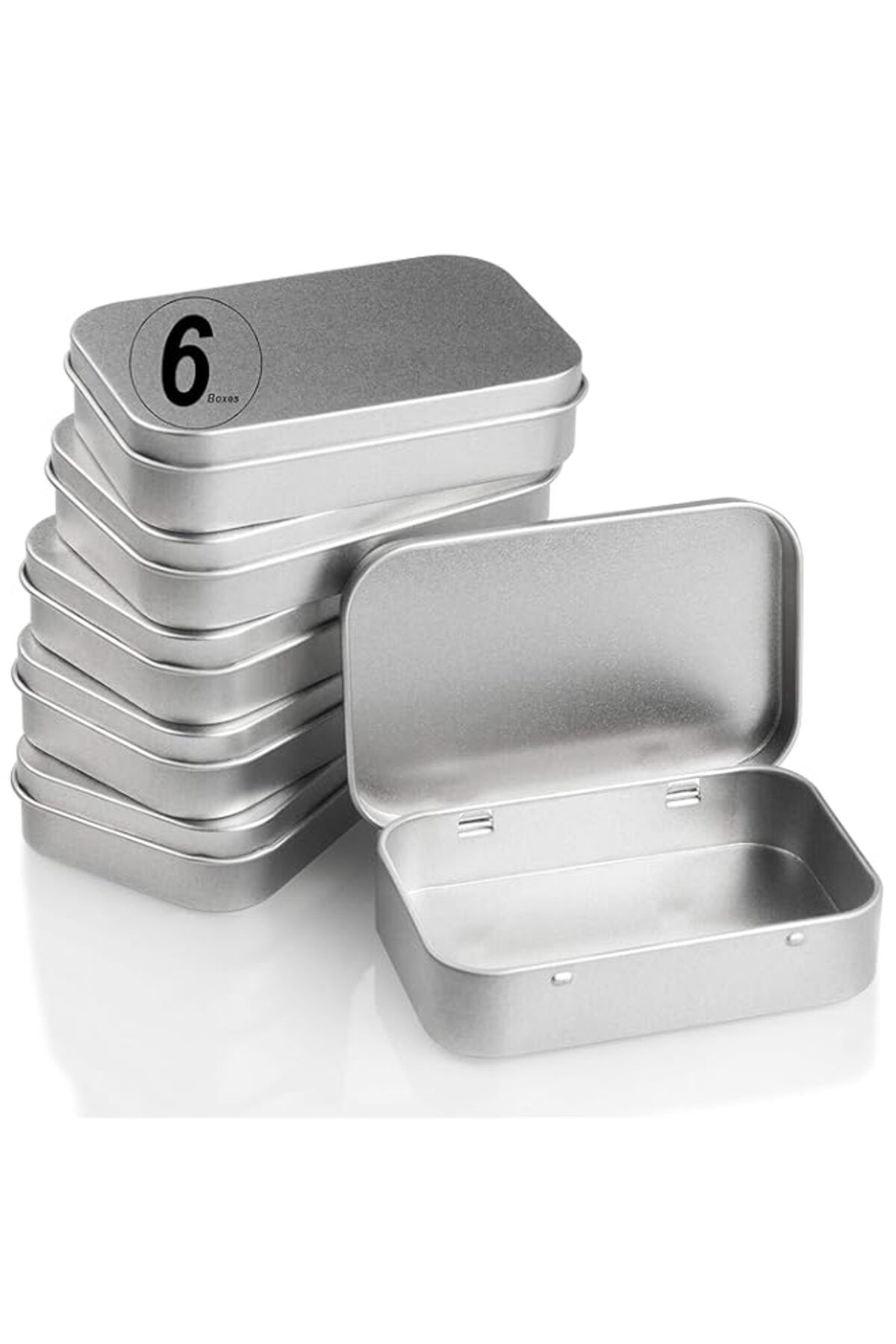 Generic-عبوة من 6 حاويات معدنية بمفصلات - 3.7 × 2.4 × 0.8 بوصة، صناديق تخزين معدنية بأغطية، مستطيلة الشكل 1