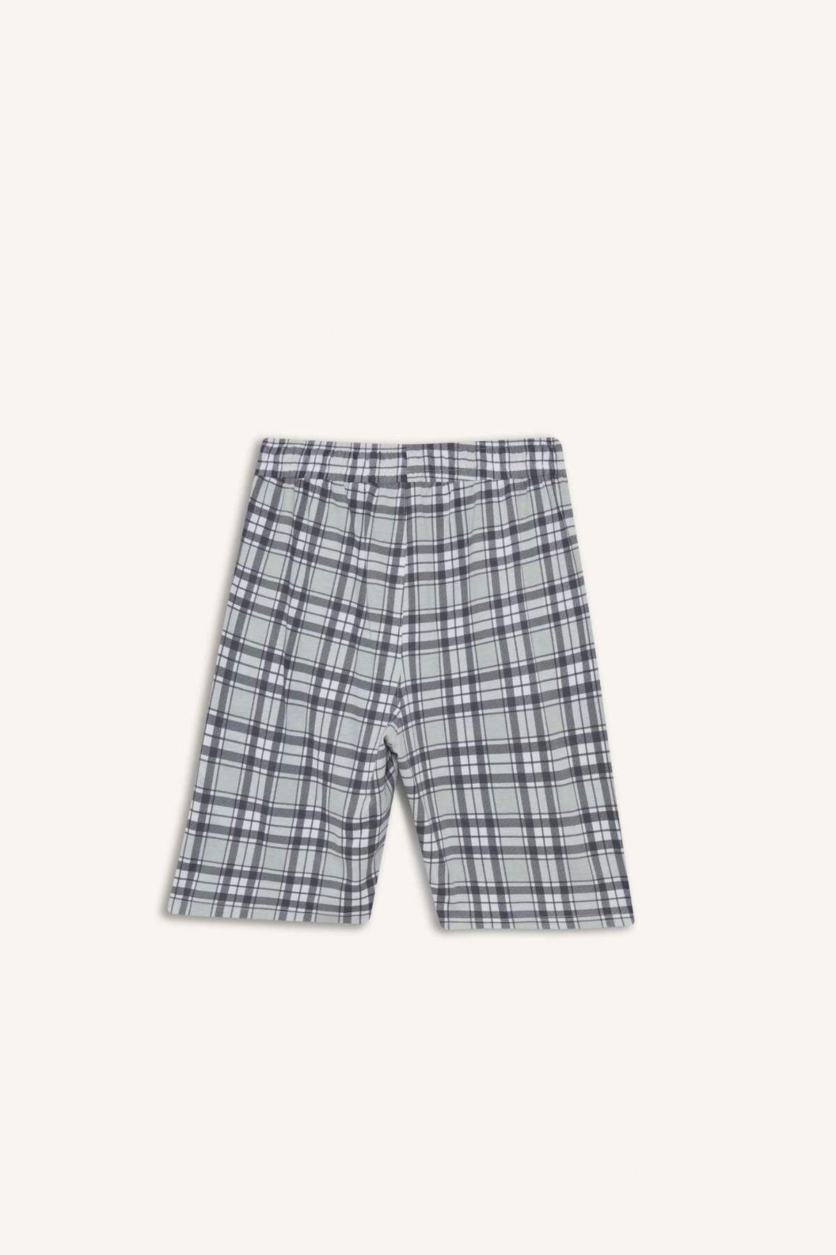 DeFacto-Pajama Set Regular Fit Short Sleeve Top Checked Shorts E7185Ax25Hs 7