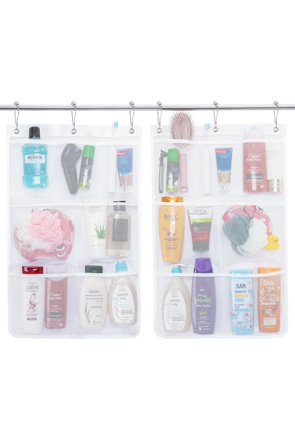 Generic-2 pack Mesh Shower Caddy, 7 Pockets Hanging Shower Organiser with Quick Drying Mesh Portable Space 1