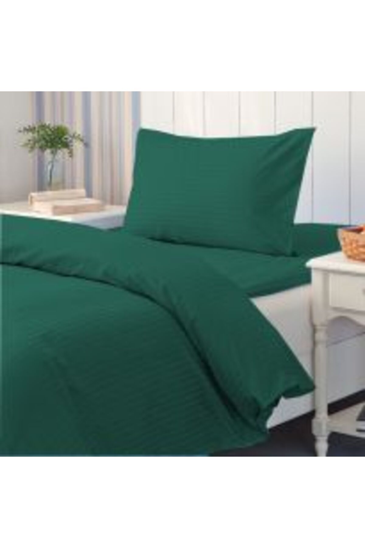 HomePuls-Bed Linen Set with Elastic Sheet, Damask Polycotton 1 cm Stripe, Yellow 3
