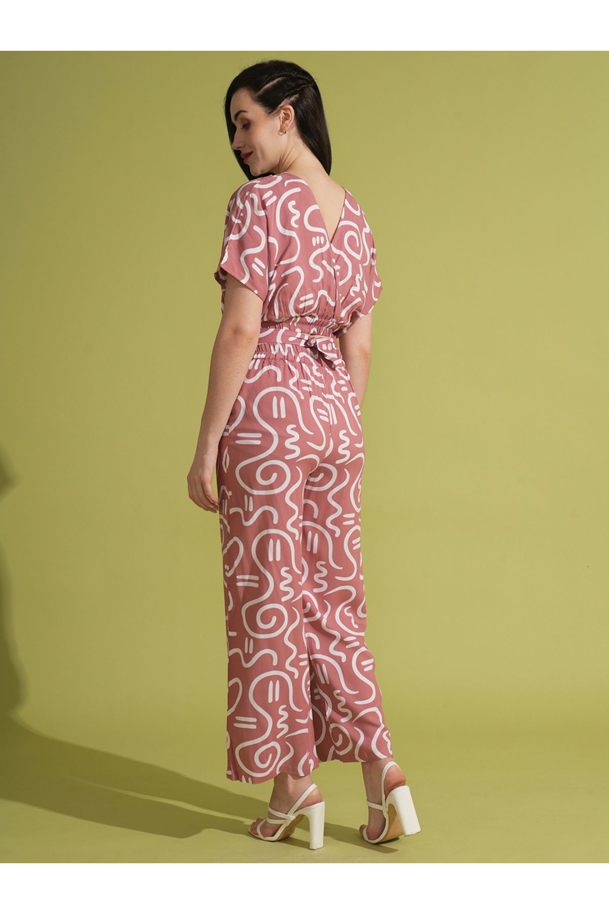 Globus By Styli-Abstract Print Wrap Crop Top and Trouser Co-Ords 3