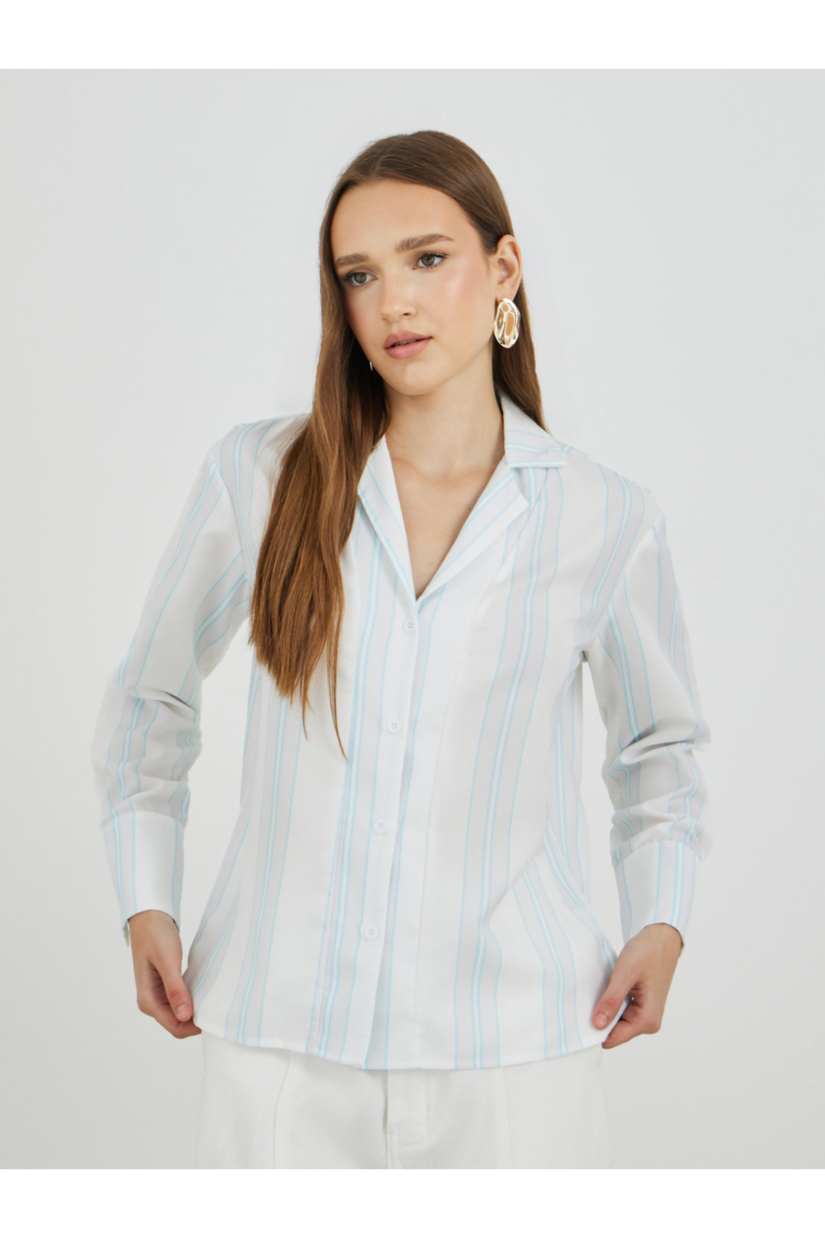 Styli Striped Long Sleeve Oversized Shirt