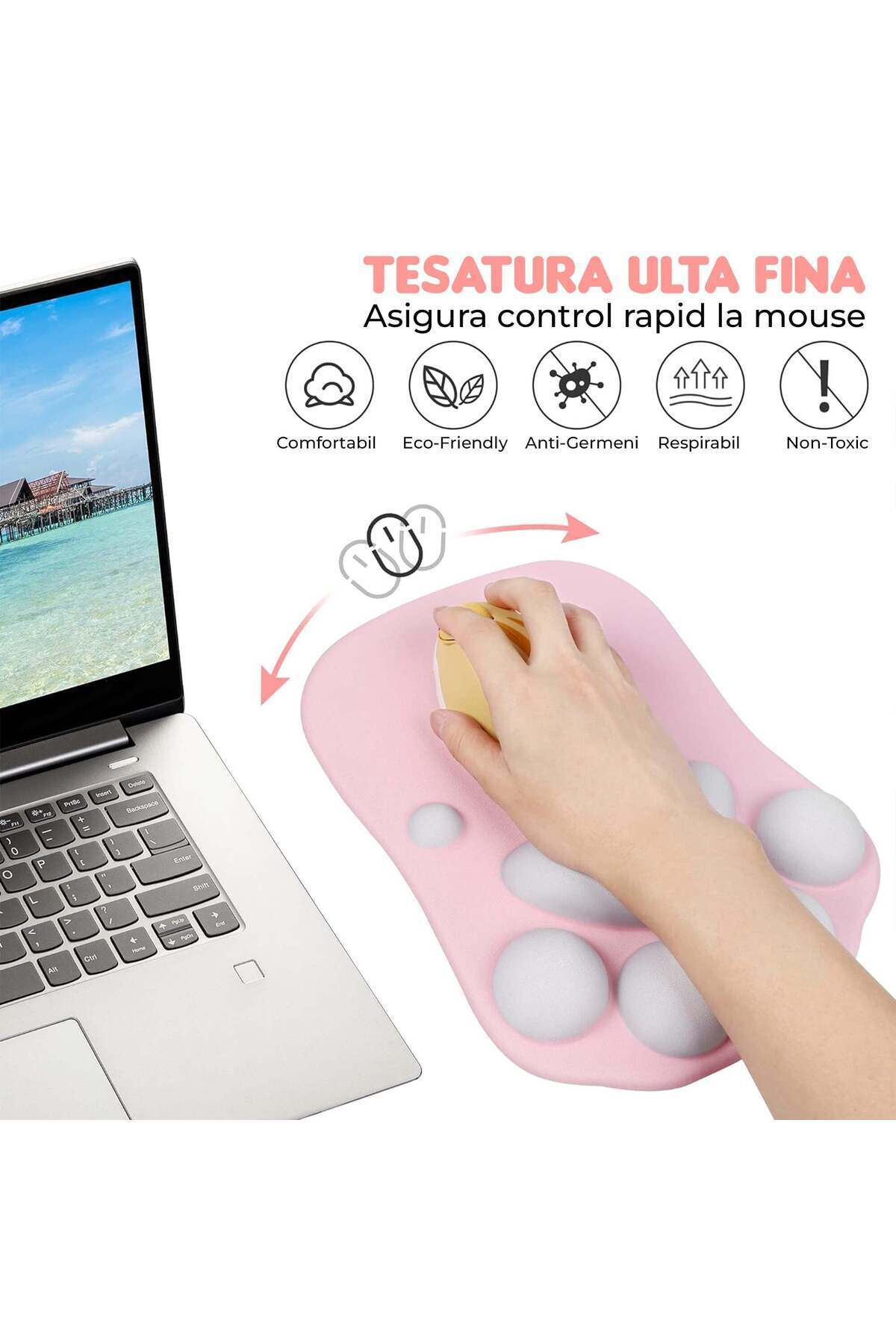 Timebox-Ergonomic mousepad, memory foam for wrist support with Wrist Rest mouse, Anti-slip base, Pink 4