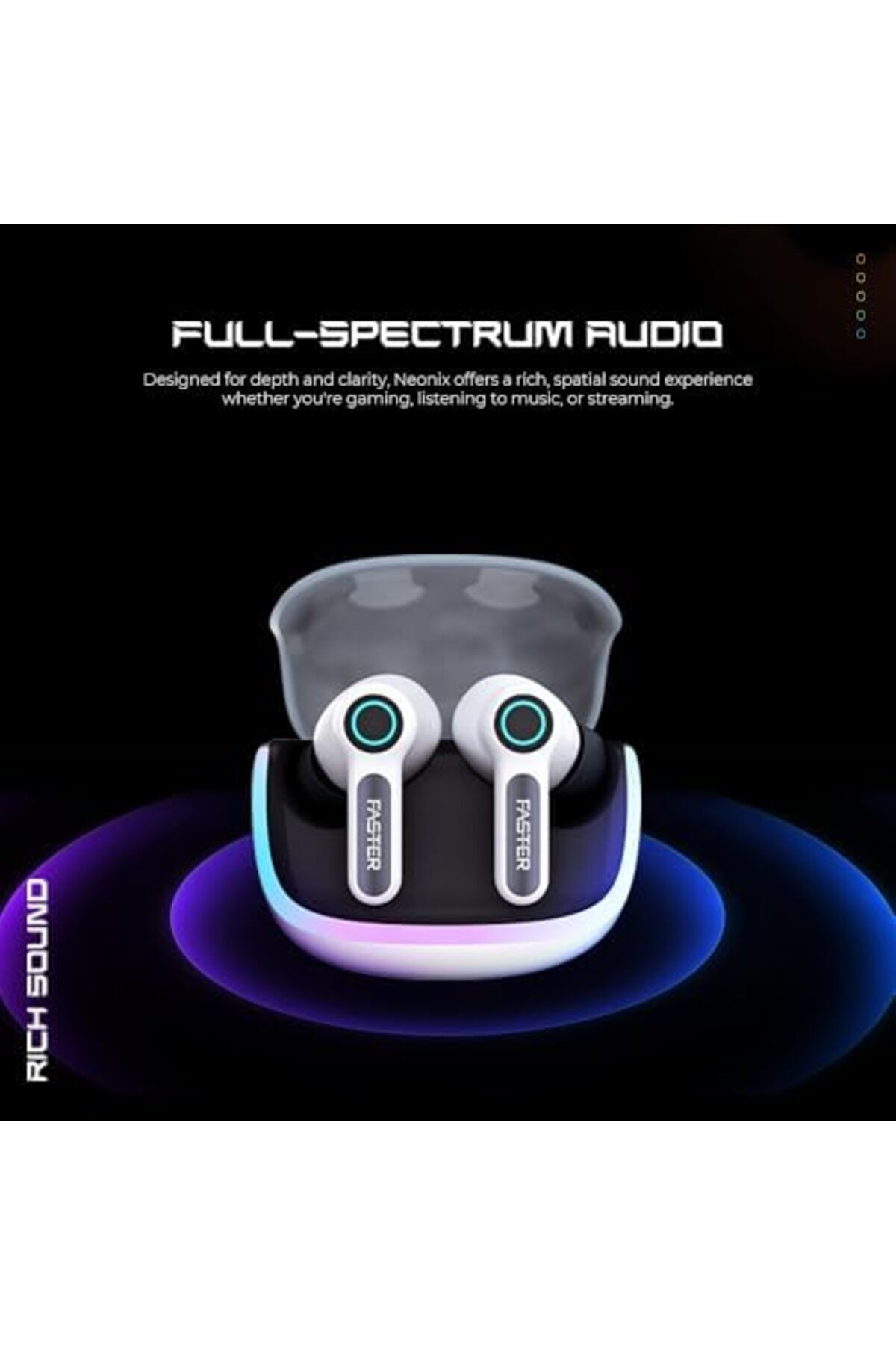 Faster-NeoniX Wireless Earbuds-5.3 Bluetooth Dynamic Driver Low Latency 13mm Speakers ENC, RGB Light 2