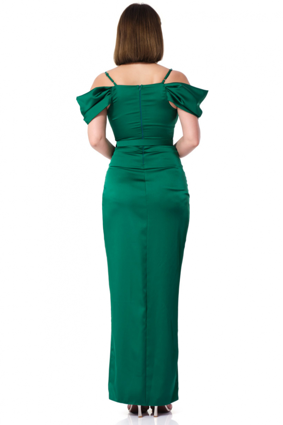 Fervente Serena sleeveless maxi dress in green satin with slit on the leg -  M(38)- Trendyol
