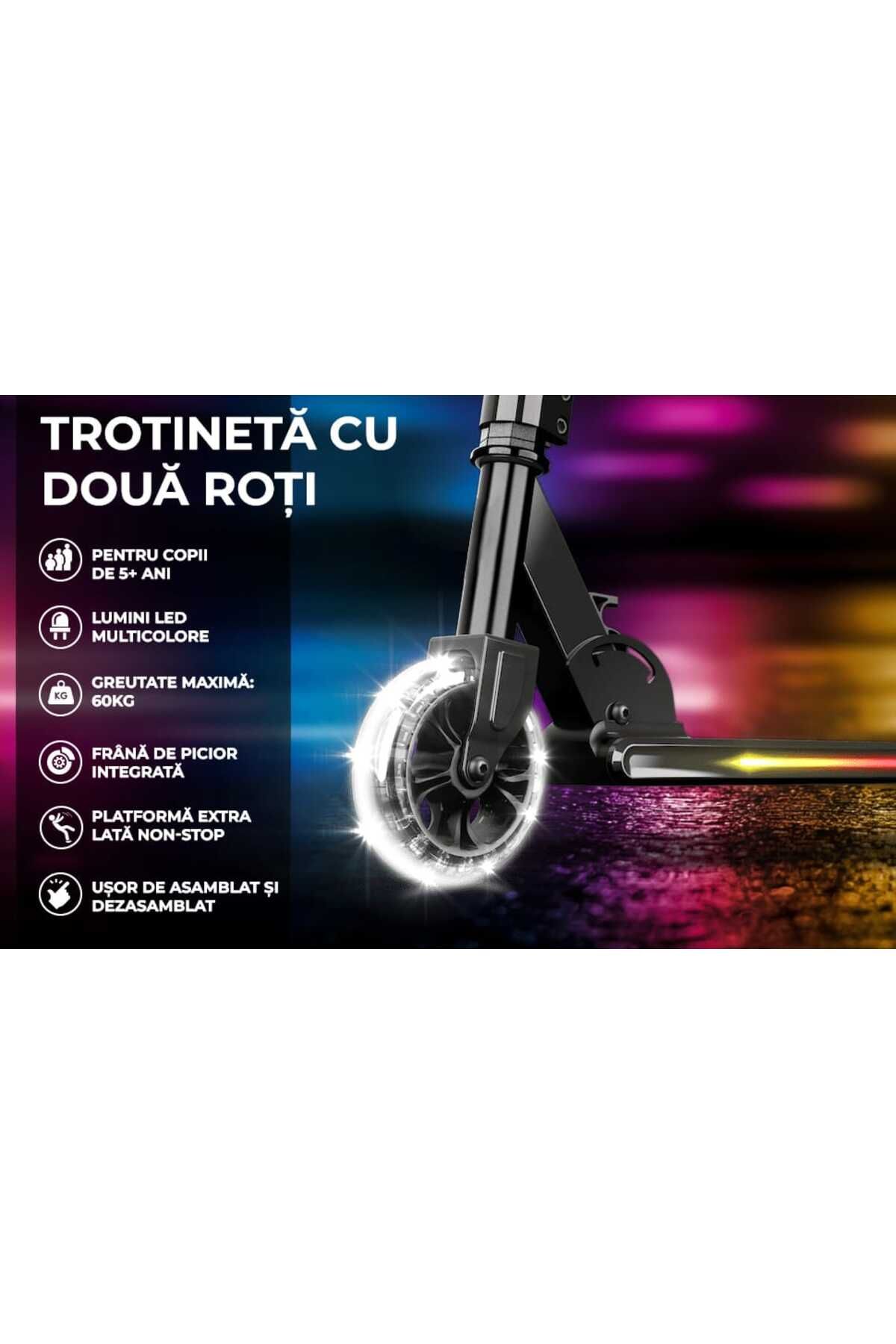 Elindor-2-Wheel Scooter for Kids, Foldable and Portable, RGB LED Lights, Height Adjustable Handle, Black 9