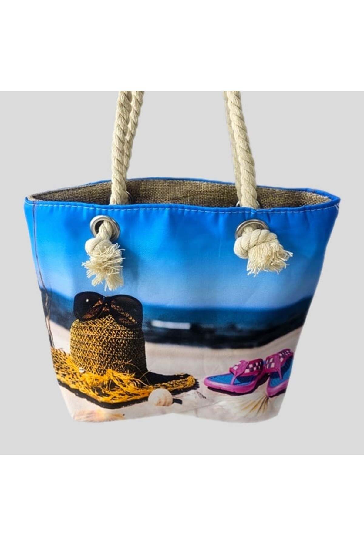 FashionForYou-Mini beach bag with summer print and string handles, Wednesday 6