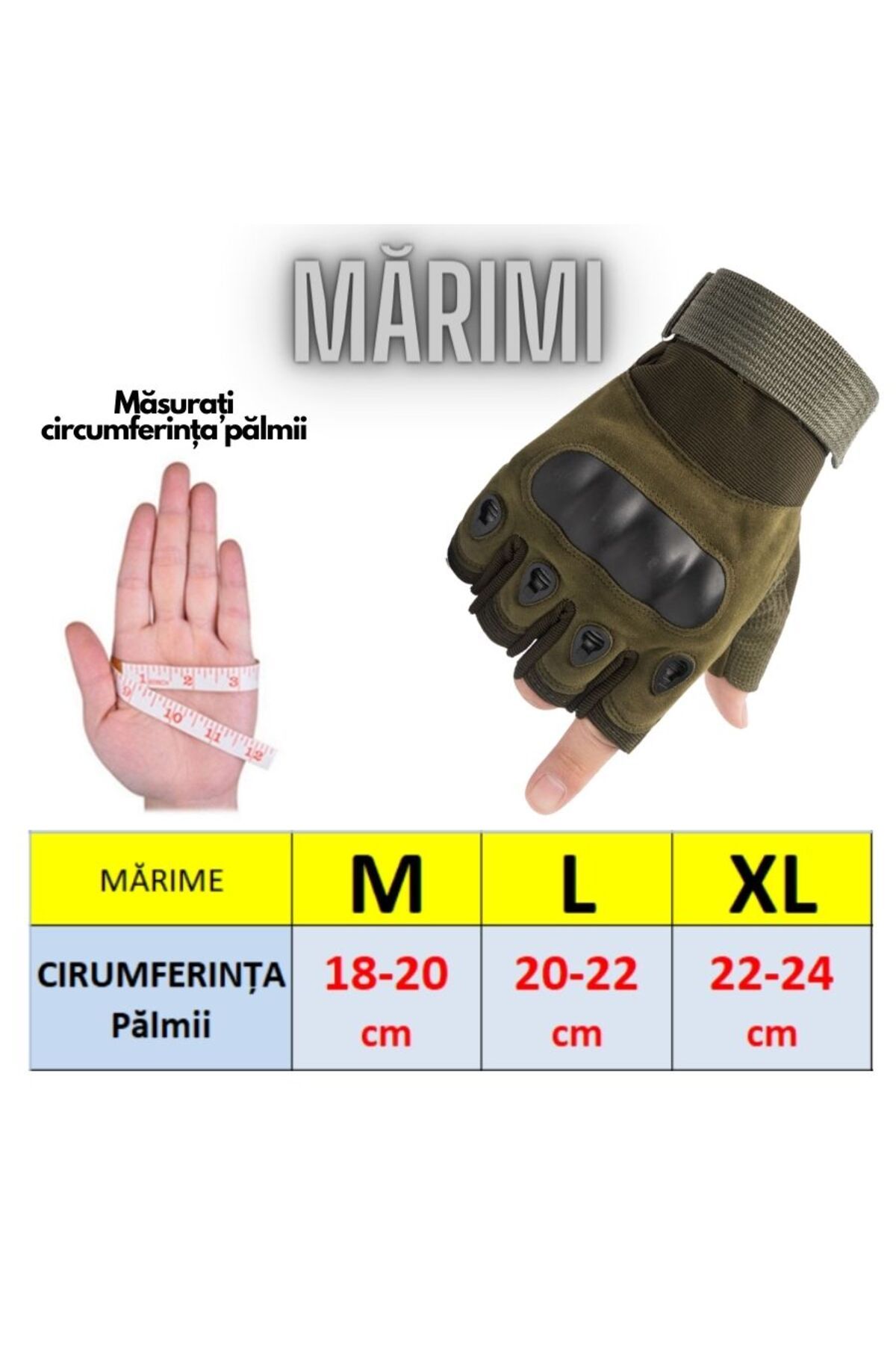 Hipolar-Tactical Fingerless Gloves, Sizes M-L-XL, Protective Armor, Adjustable with Velcro 5