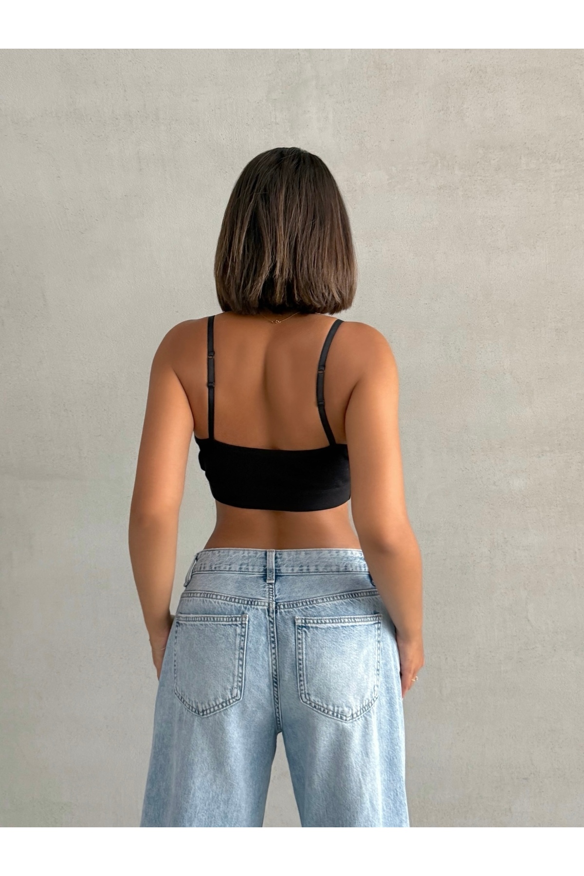 Look Forward kadın SİYAH kaşkorse ayar halkalı lastikli crop atlet görsel 7