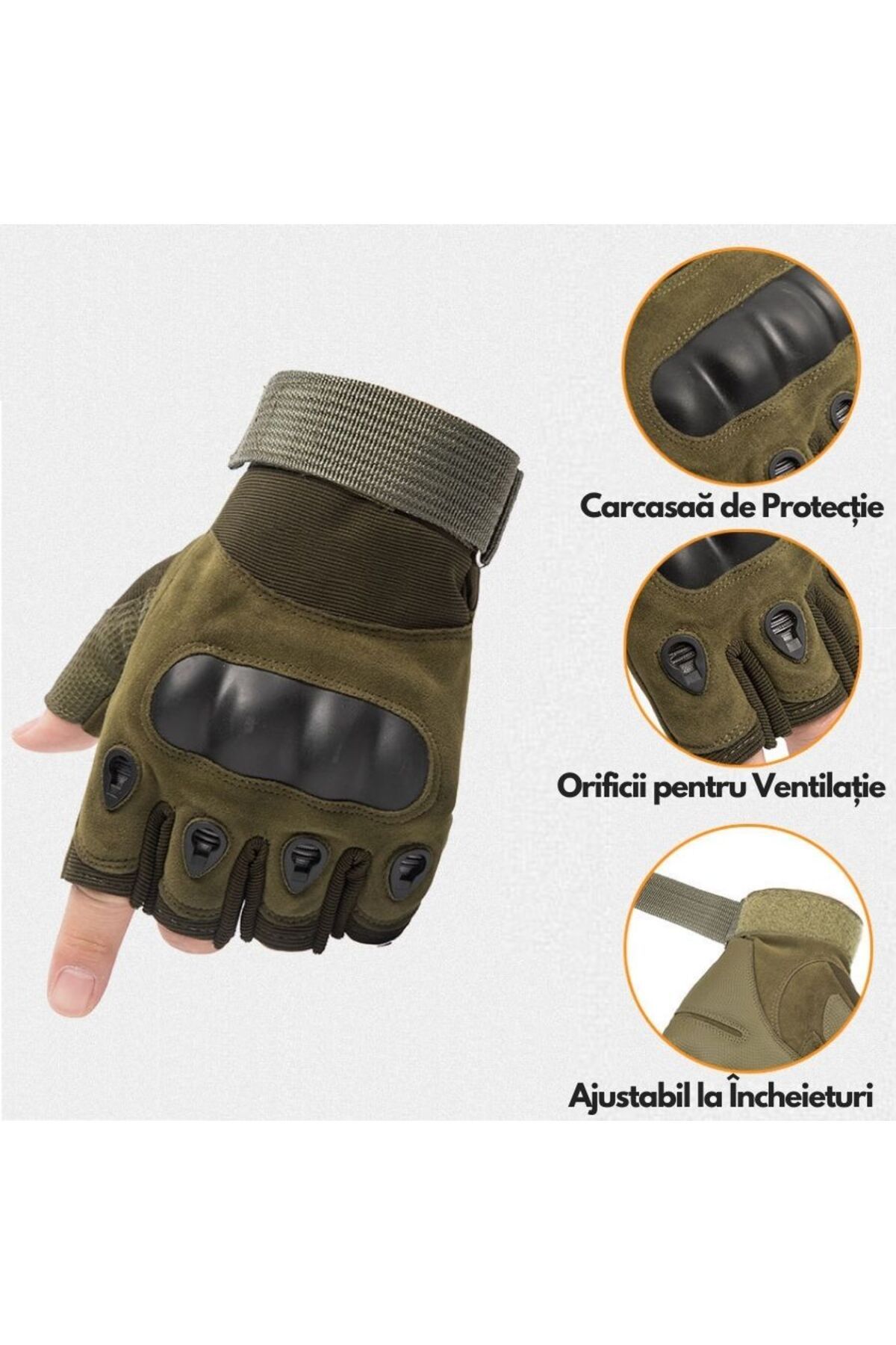 Hipolar-Tactical Fingerless Gloves, Sizes M-L-XL, Protective Armor, Adjustable with Velcro 4