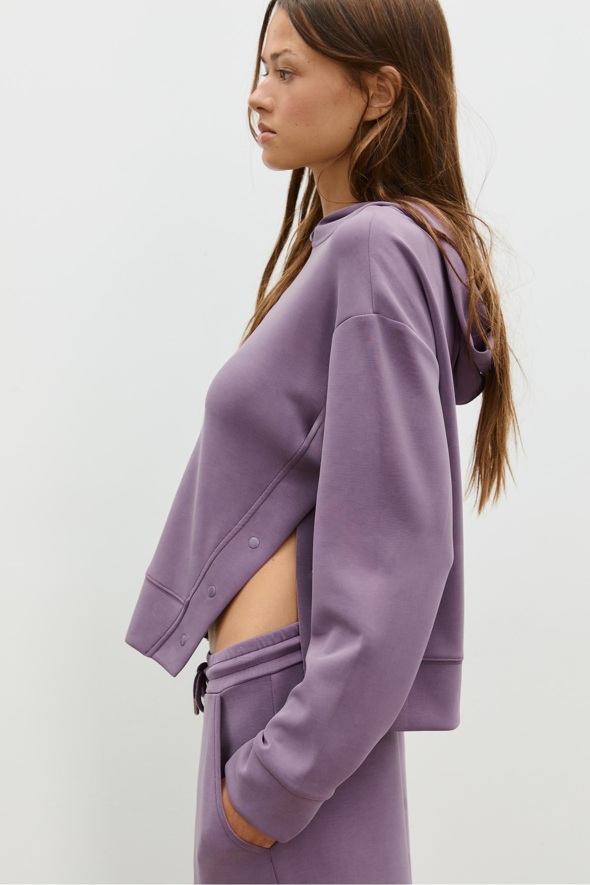 Stradivarius-Soft-touch hoodie with buttons 1