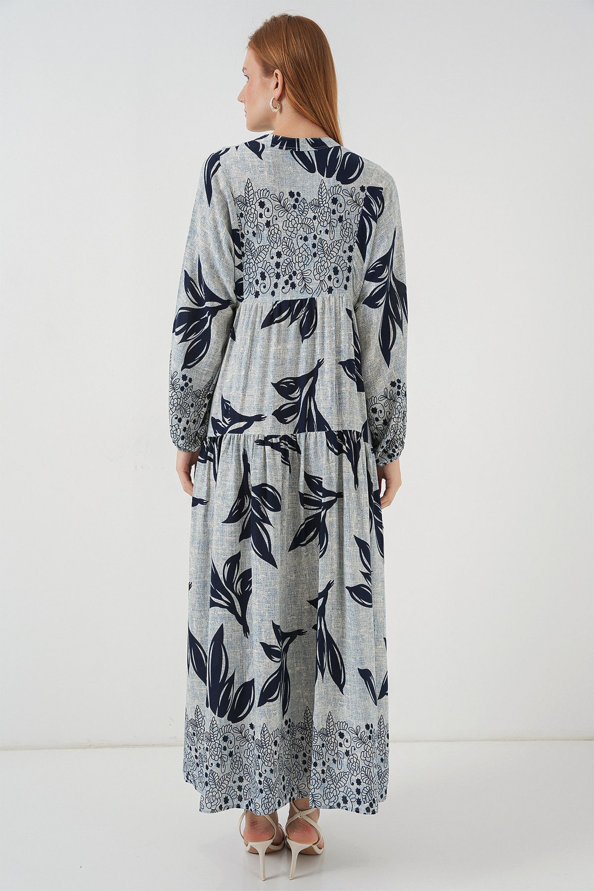 Bigdart-Rochie lungă hijab cu model pentru femei 2585 - Albastru - Bleumarin 6