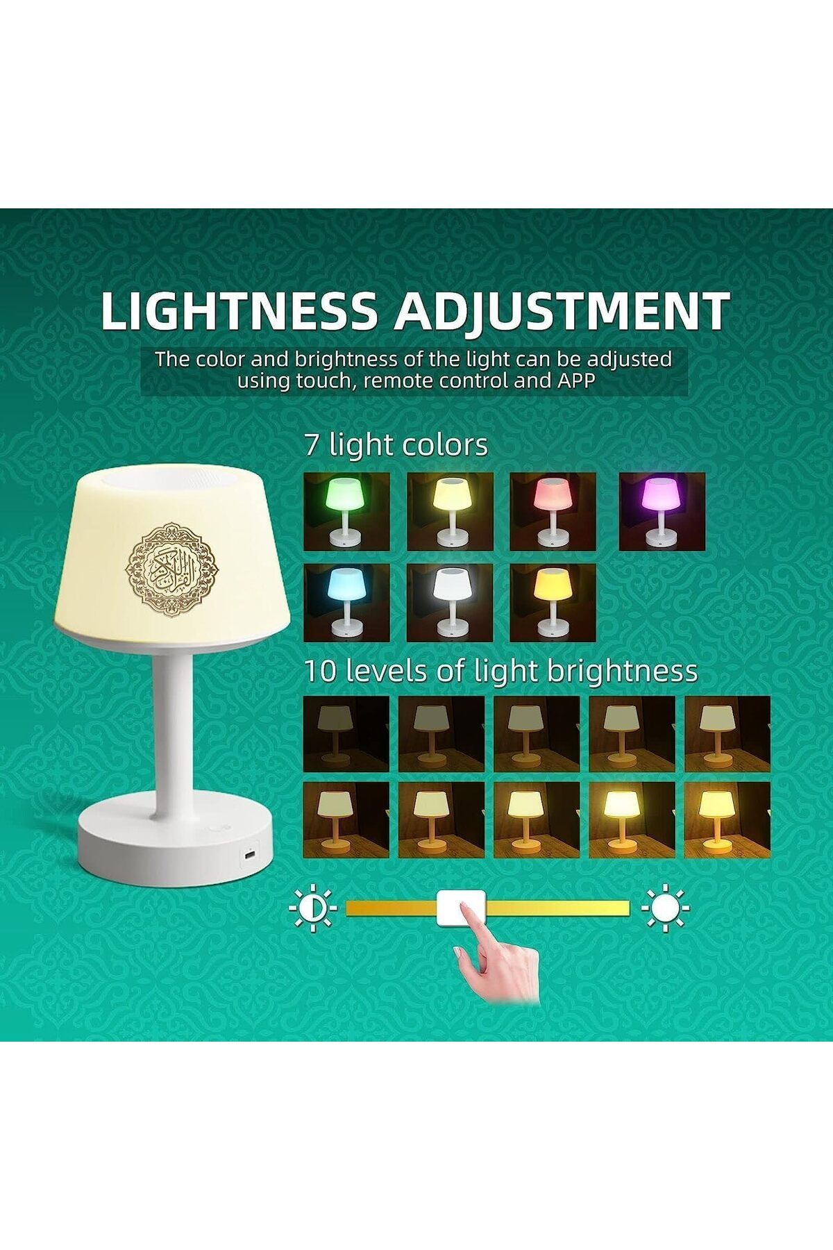 equantu-UMEEMA Desk Lamp Bluetooth Quran Speaker with 16 Colors LED Lights Table Night Lamp with Remote Cont 5