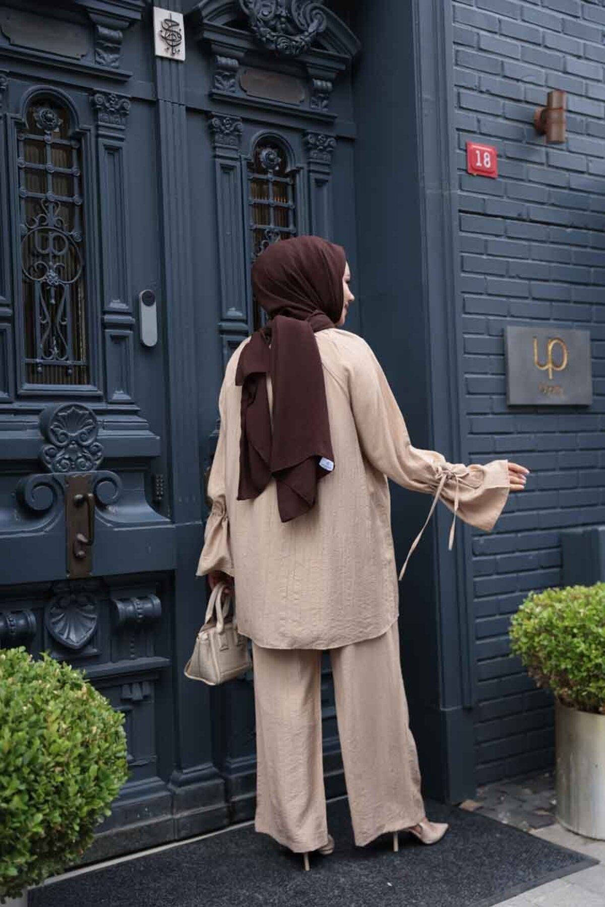 N.S NEVA STYLE-Buttoned Mink Hijab Double Set 30451V 4