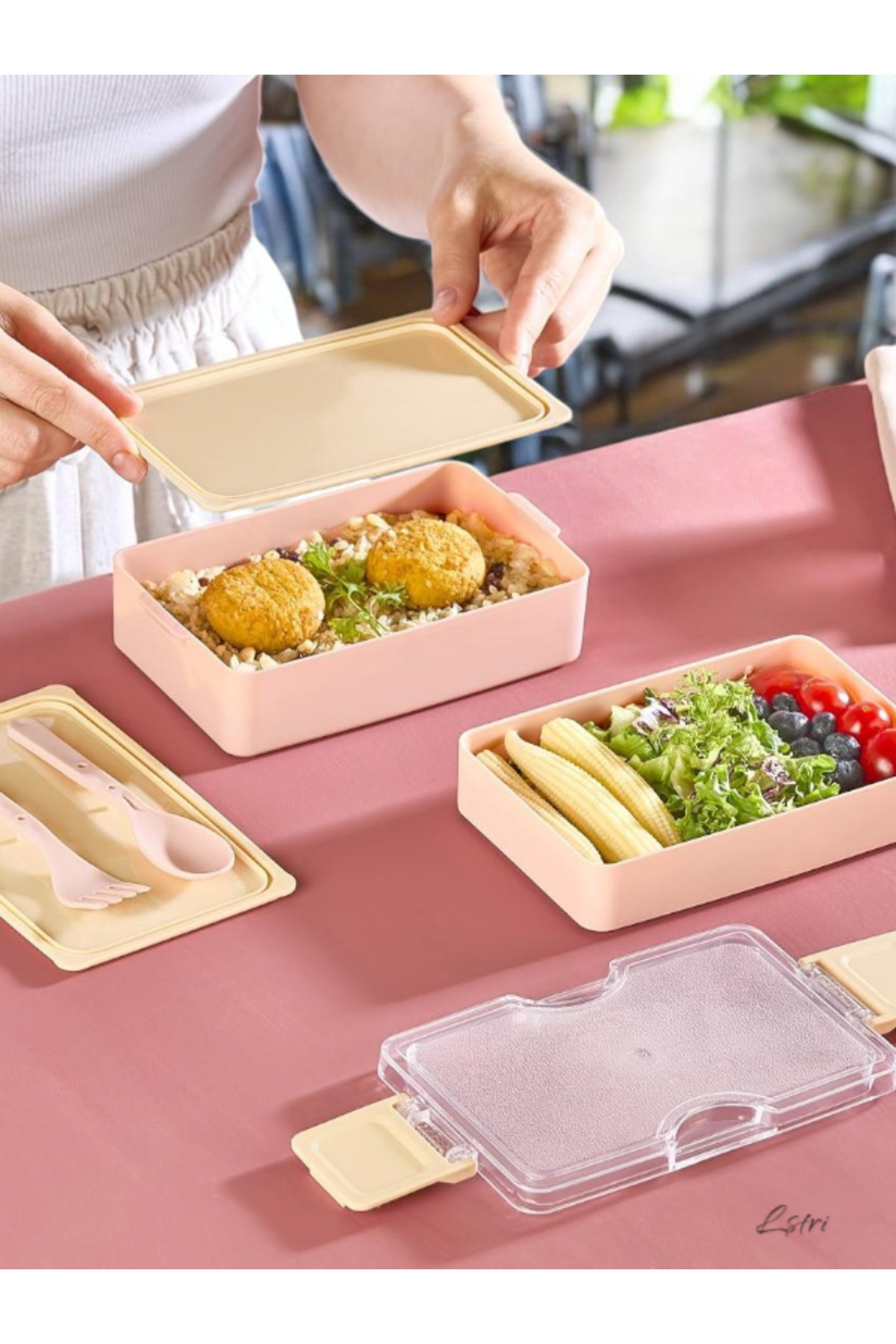 lstri 2 Katlı Yemek Saklama Kabı Beslenme Kutusu Seti Sporcu Diyet Öğrenci Fitness Okul Işyeri Sefer Tası