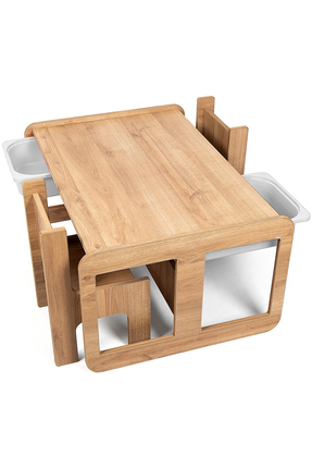 Industrial Living 2 Kişilik Çocuk Masası – Ceviz MDF - Beyaz Çekmeceli