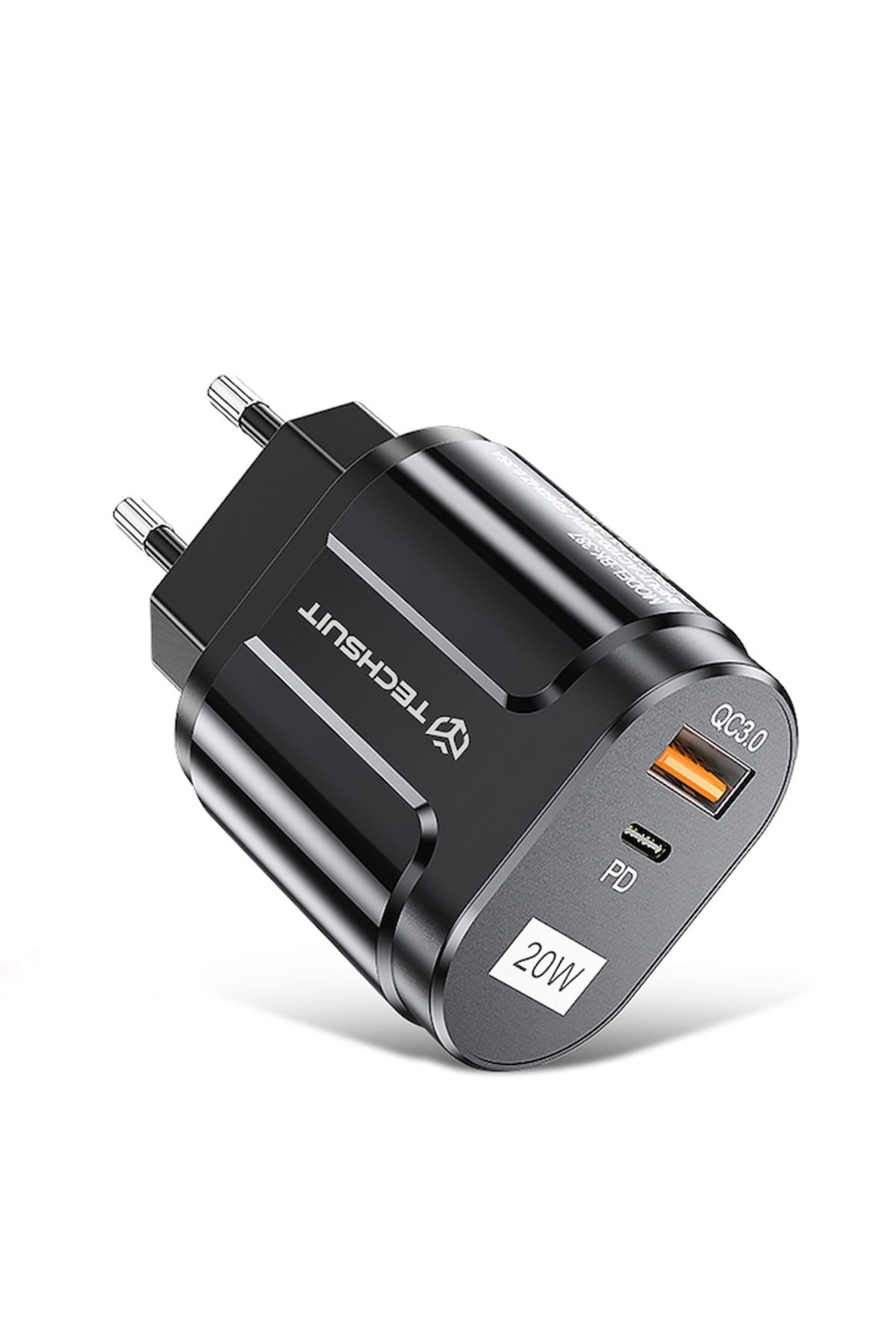 Techsuit-Încărcător USB-A QC 3.0, USB-C 20W - Premium (CHPD038) - Negru 2