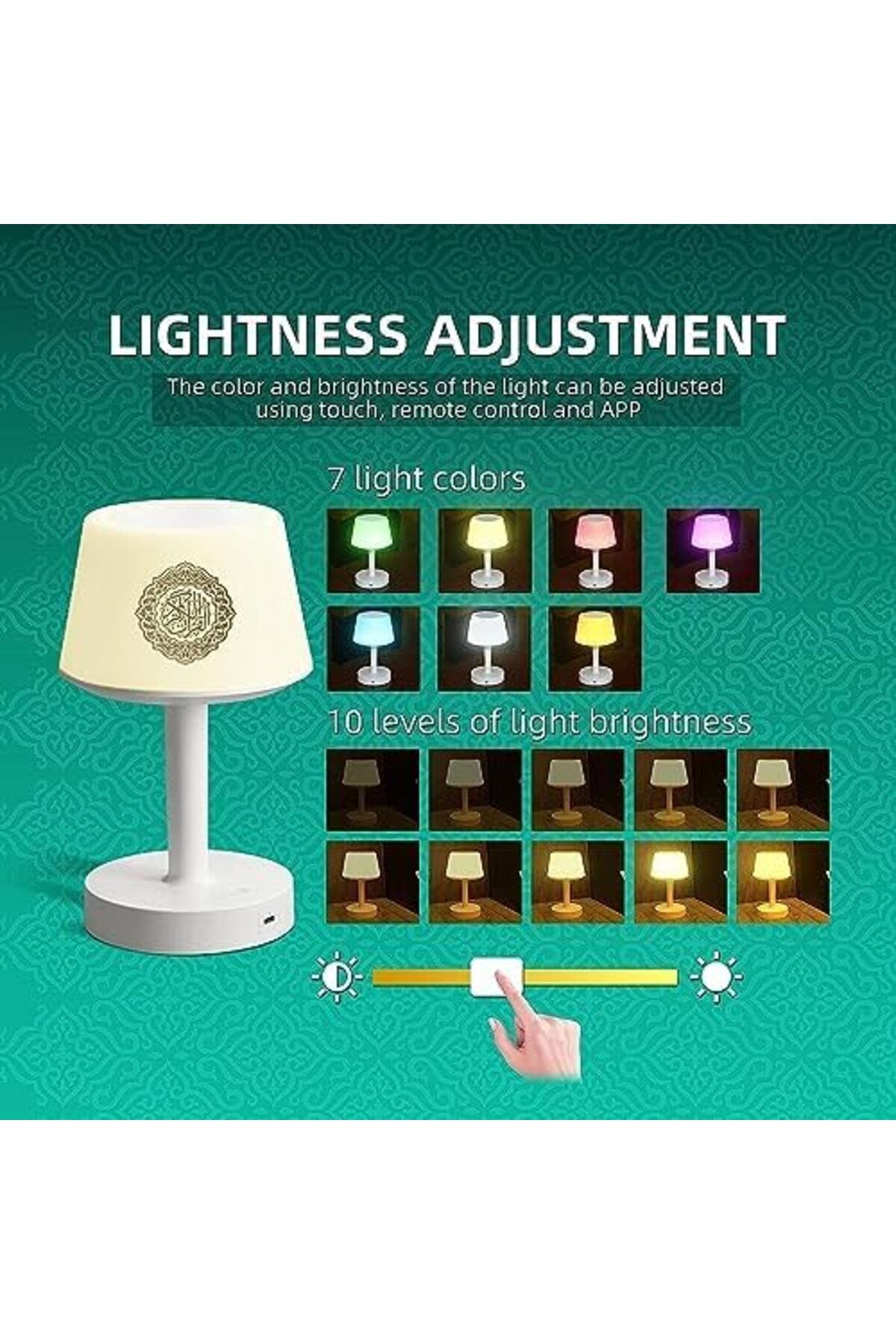 equantu-UMEEMA Desk Lamp Bluetooth Quran Speaker with 16 Colors LED Lights Table Night Lamp with Remote Cont 6