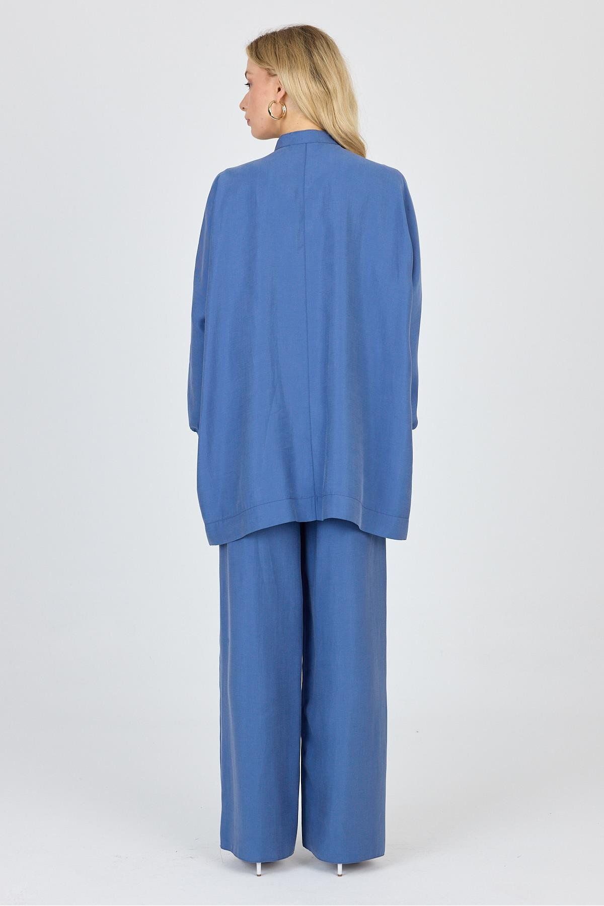 Zühre-Blue Double Suit with Stand Collar Processing Detail Tk-1610 6