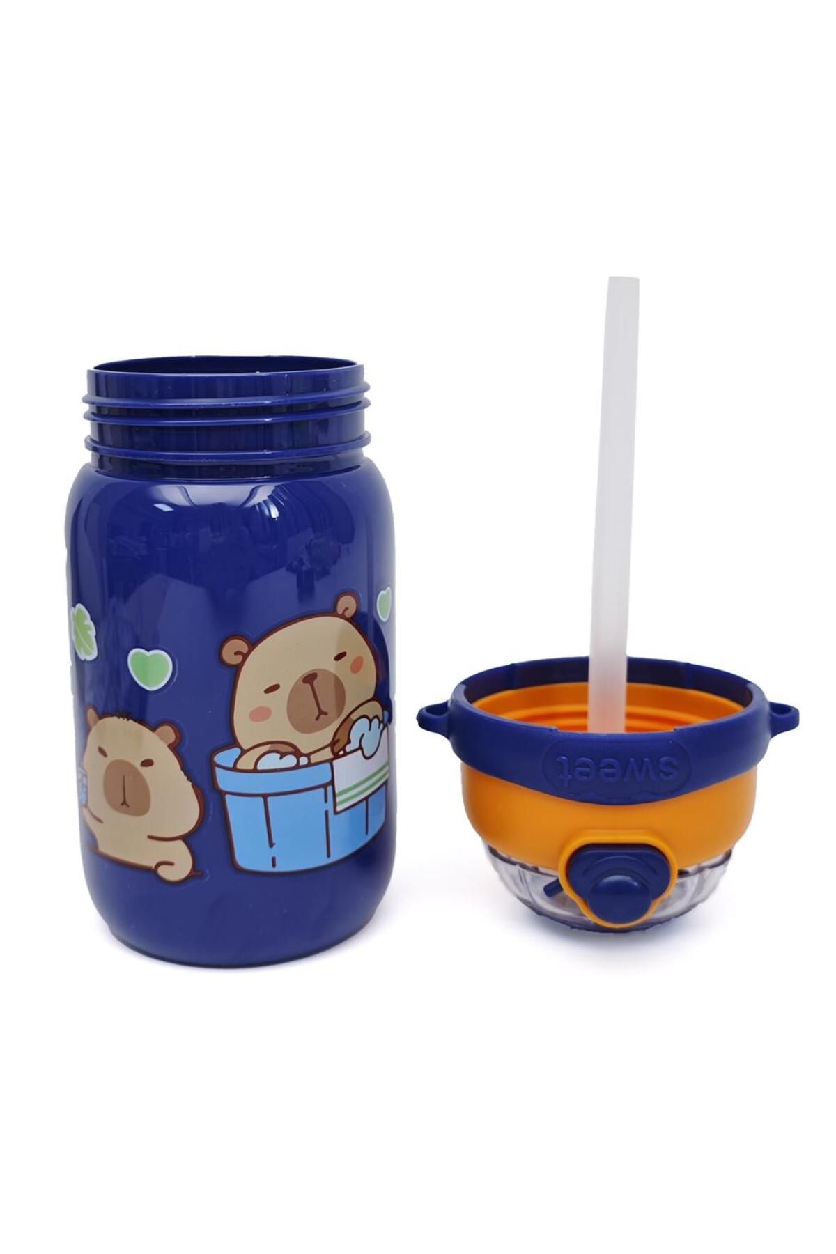 B4U-Kindergarten children's water bottle, bottle with pop-up flip-top lid with straw, with drawstring, navy blue 600 ml 8096 6