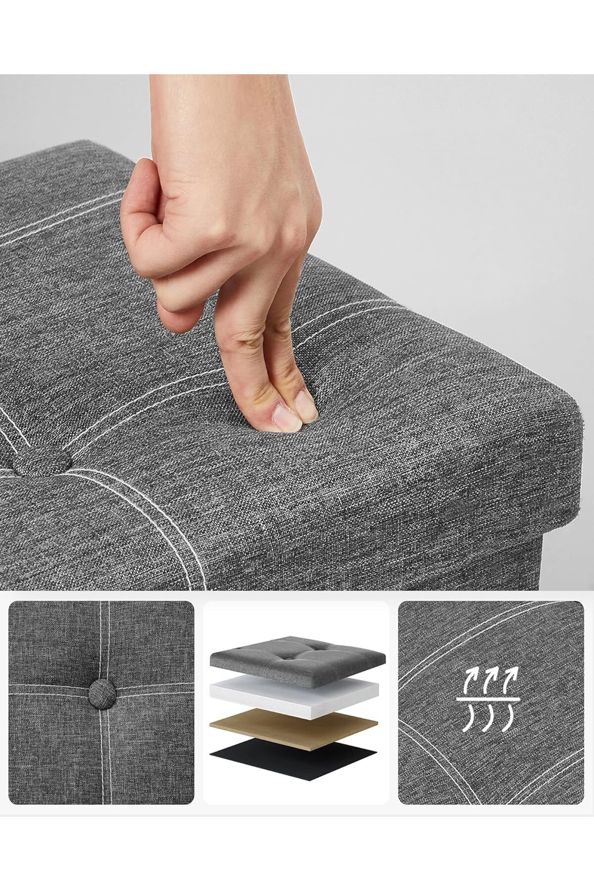 SONGMICS-Folding bench with storage space 110x38x38 cm, MDF and textile material, dark gray 5