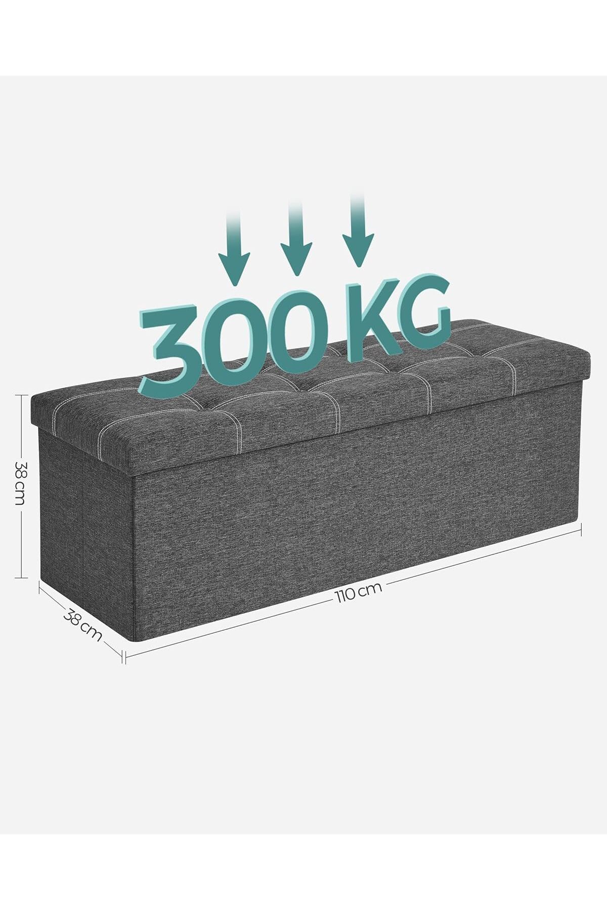 SONGMICS-Folding bench with storage space 110x38x38 cm, MDF and textile material, dark gray 4