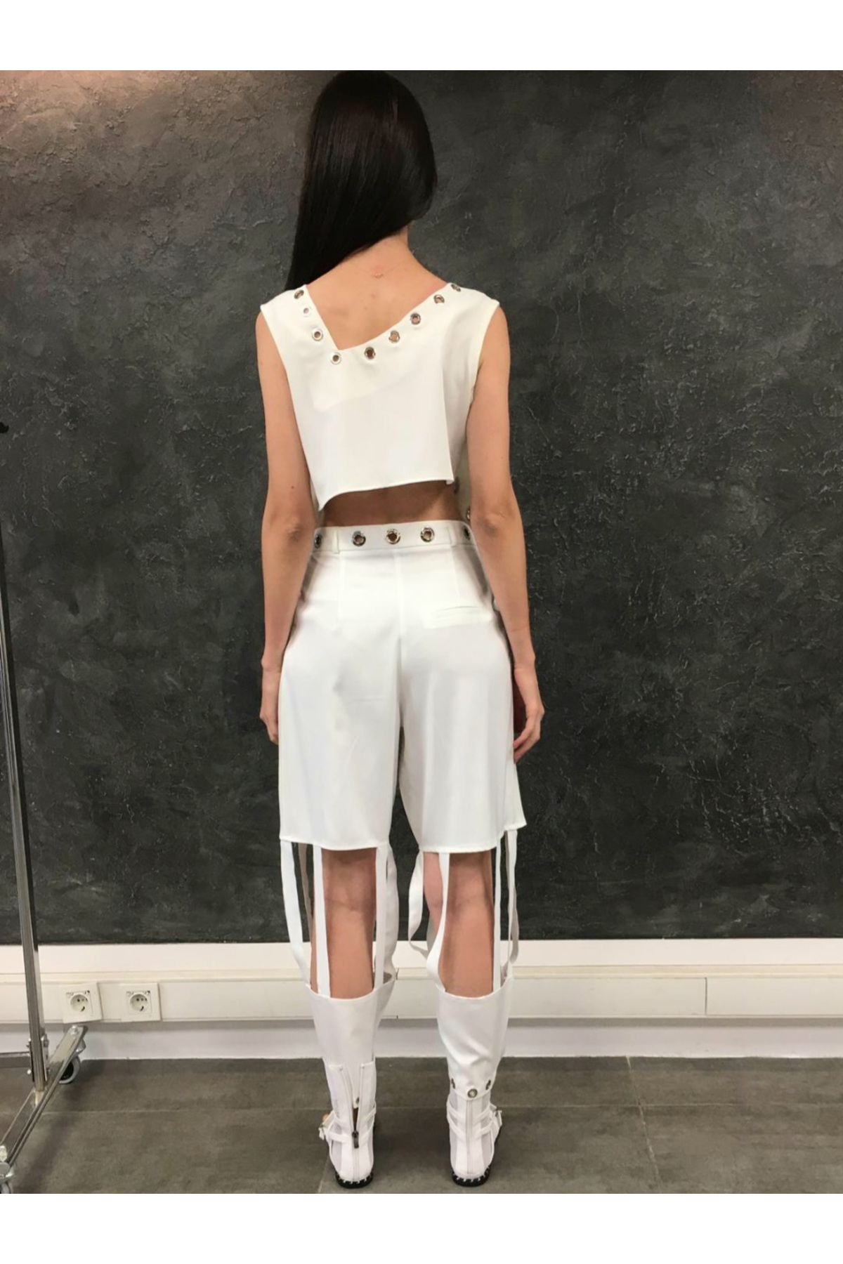 MaisonStanbul  Deri File Beyaz Gladyatör Sandalet - Görsel 6