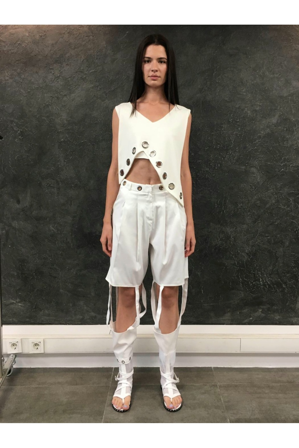 MaisonStanbul  Deri File Beyaz Gladyatör Sandalet - Görsel 5