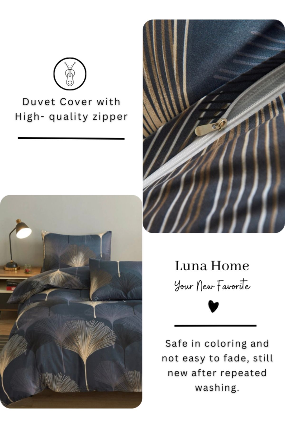 LUNA HOME-King size bedding Set without filler, Elegant Leaves Design, Black with Brown 220x240cm. 3