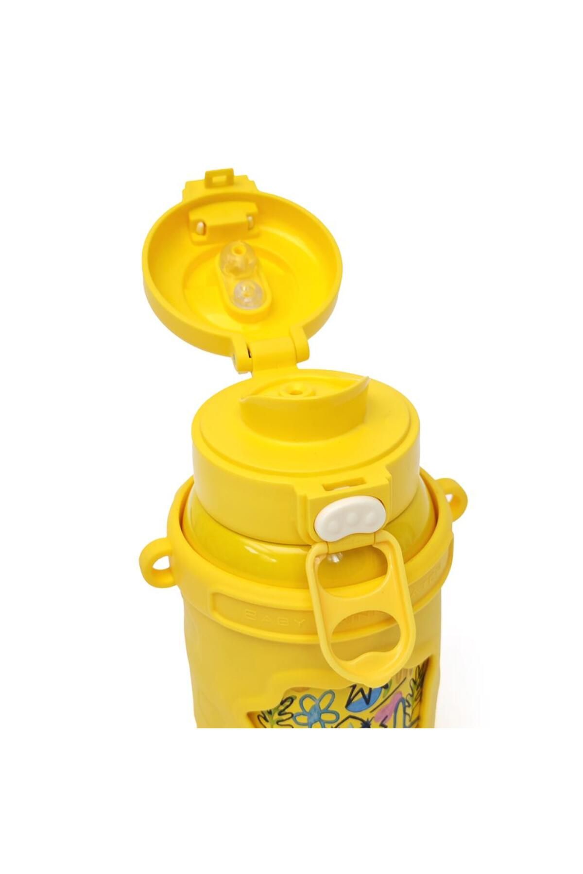 B4U-Thermos mug for kindergarten, pop-up flip-top with straw, with string, yellow, 500 ml KL-8192 5