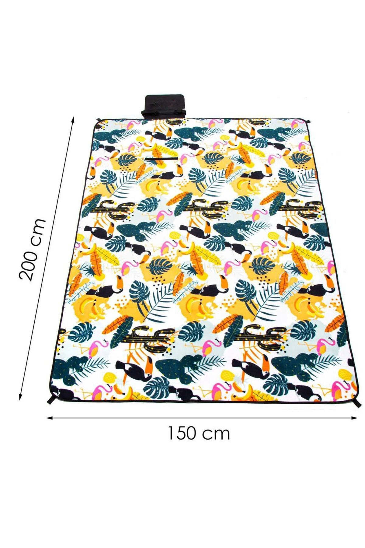 SERSIMO-Picnic or beach blanket, with insulating foil and handle, 150x200cm, tropical pattern, white and green 8