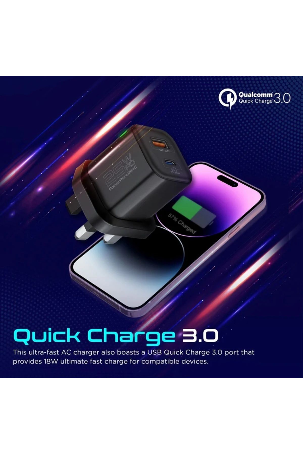 Promate-Ultra-fast Dual Port Ac Charger With 25w Power Delivery And Qc 3.0 3