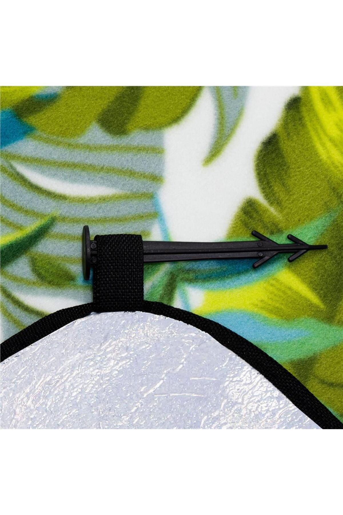 SERSIMO-Picnic or beach blanket, with insulating foil and handle, 200x200cm, leaf pattern, green 10
