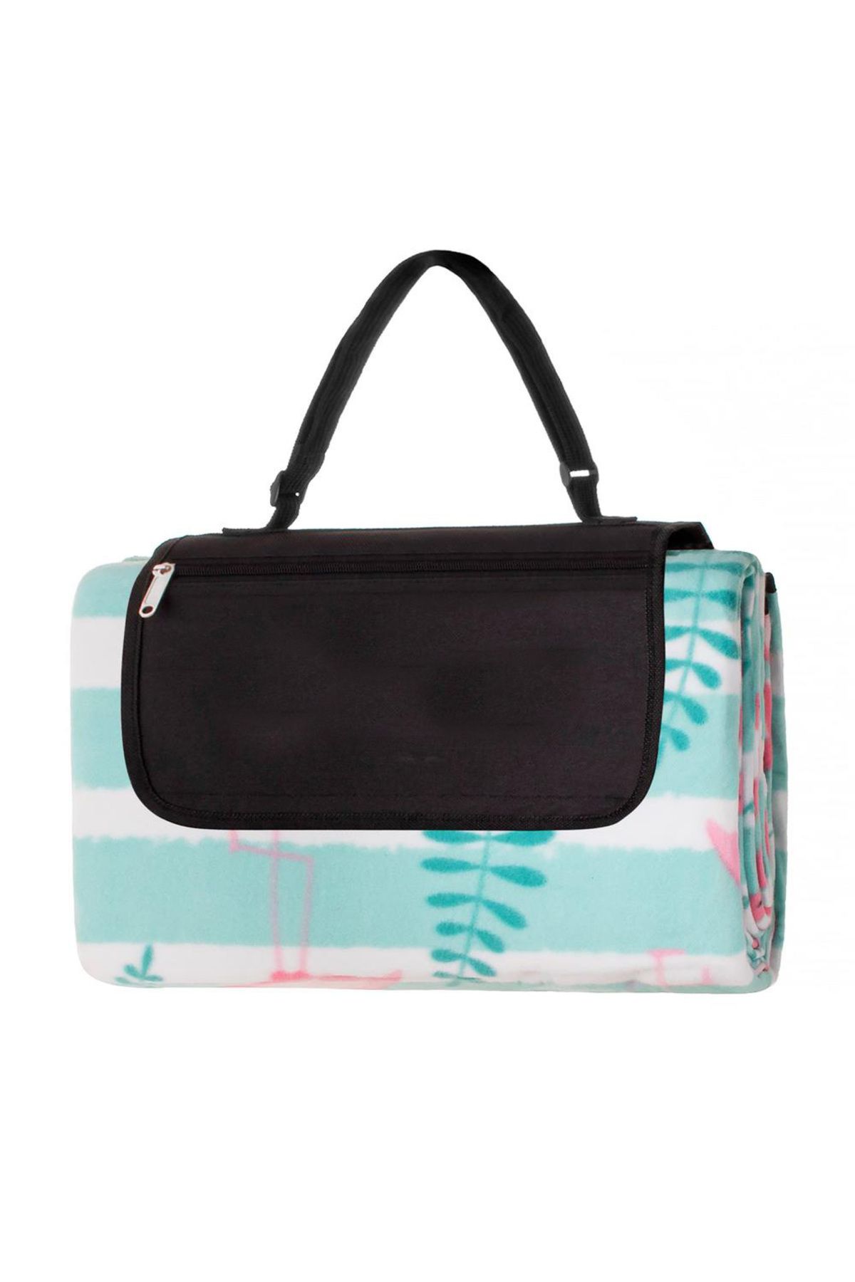SERSIMO-Picnic or beach blanket, with insulating foil and handle, 200x200cm, flamingo, pink green 9