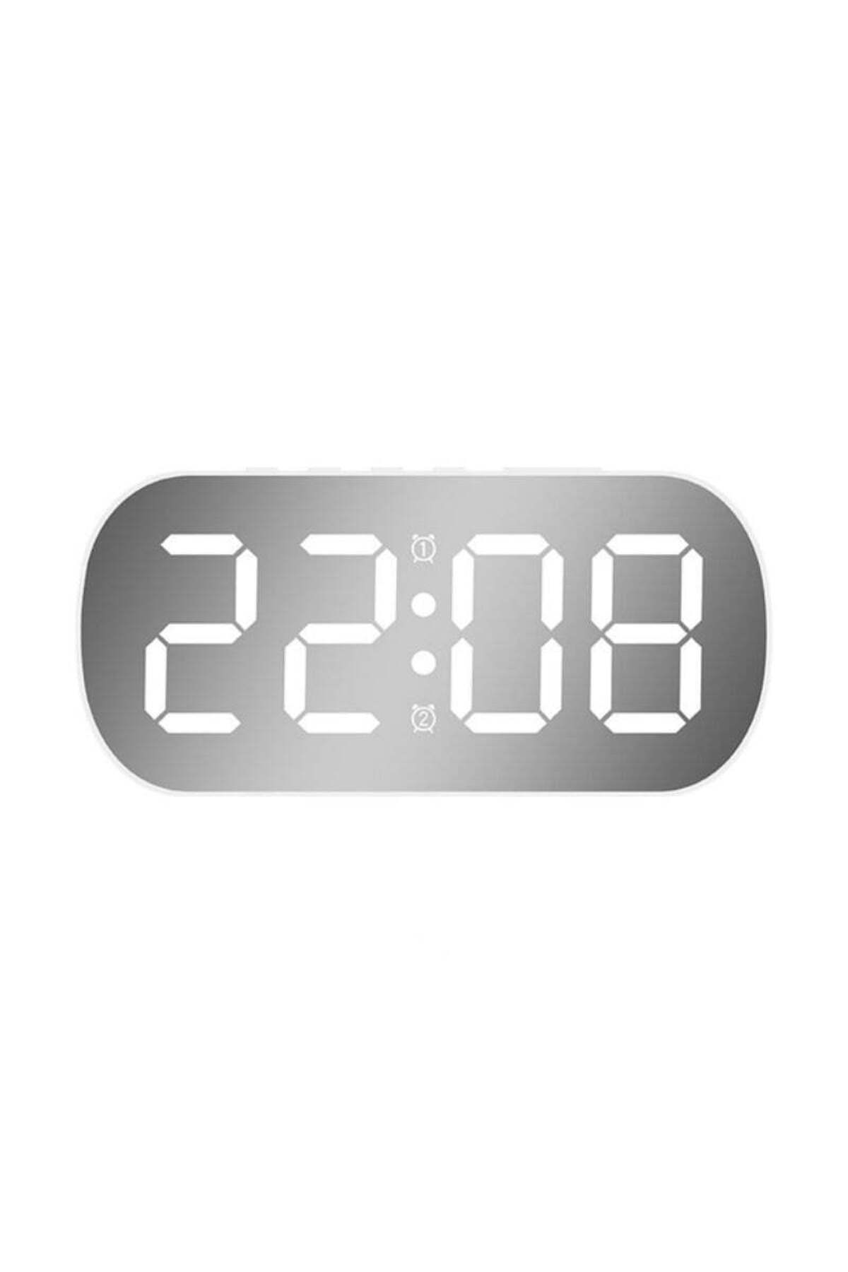 VTM-White Digital Clock with White LED, Oval Mirror Style, Alarm, 5 Brightness Levels, Adapter Included 1