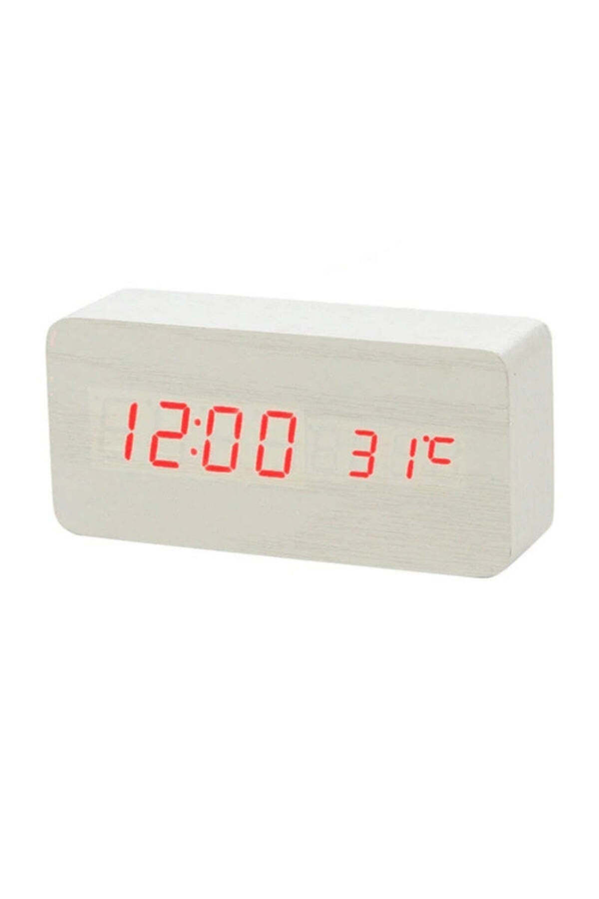 VTM-White Digital Clock with Red LED, Thermometer, Alarm, Voice Control, 3 Brightness Levels, 15x7x4 cm 1