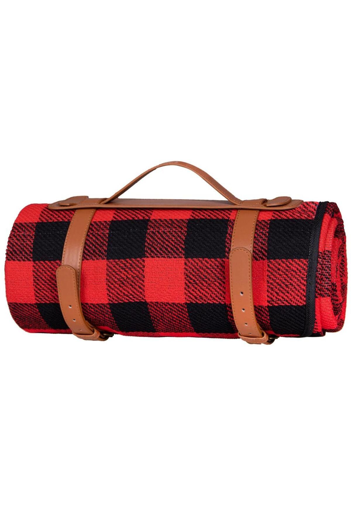 SERSIMO-Picnic or beach blanket, with insulating foil and handle, 150x200cm, red black 7