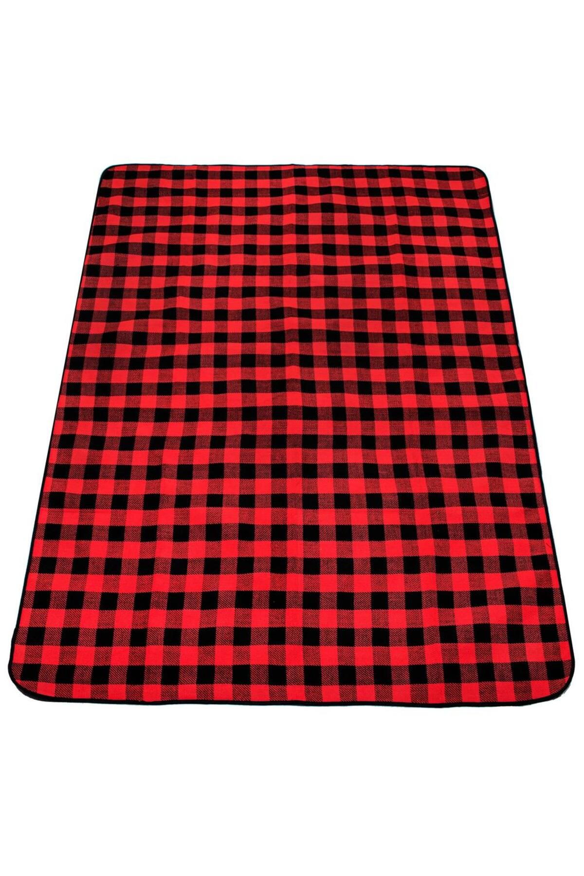 SERSIMO-Picnic or beach blanket, with insulating foil and handle, 150x200cm, red black 2