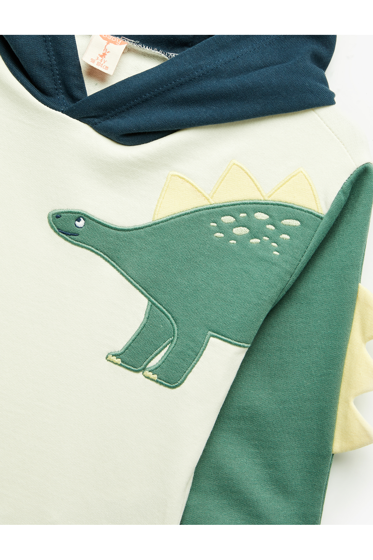 Koton Dinozor Baskılı Pamuklu Uzun Kollu Şardonlu Kapşonlu Sweatshirt fotoğrafı 3 (önizleme)