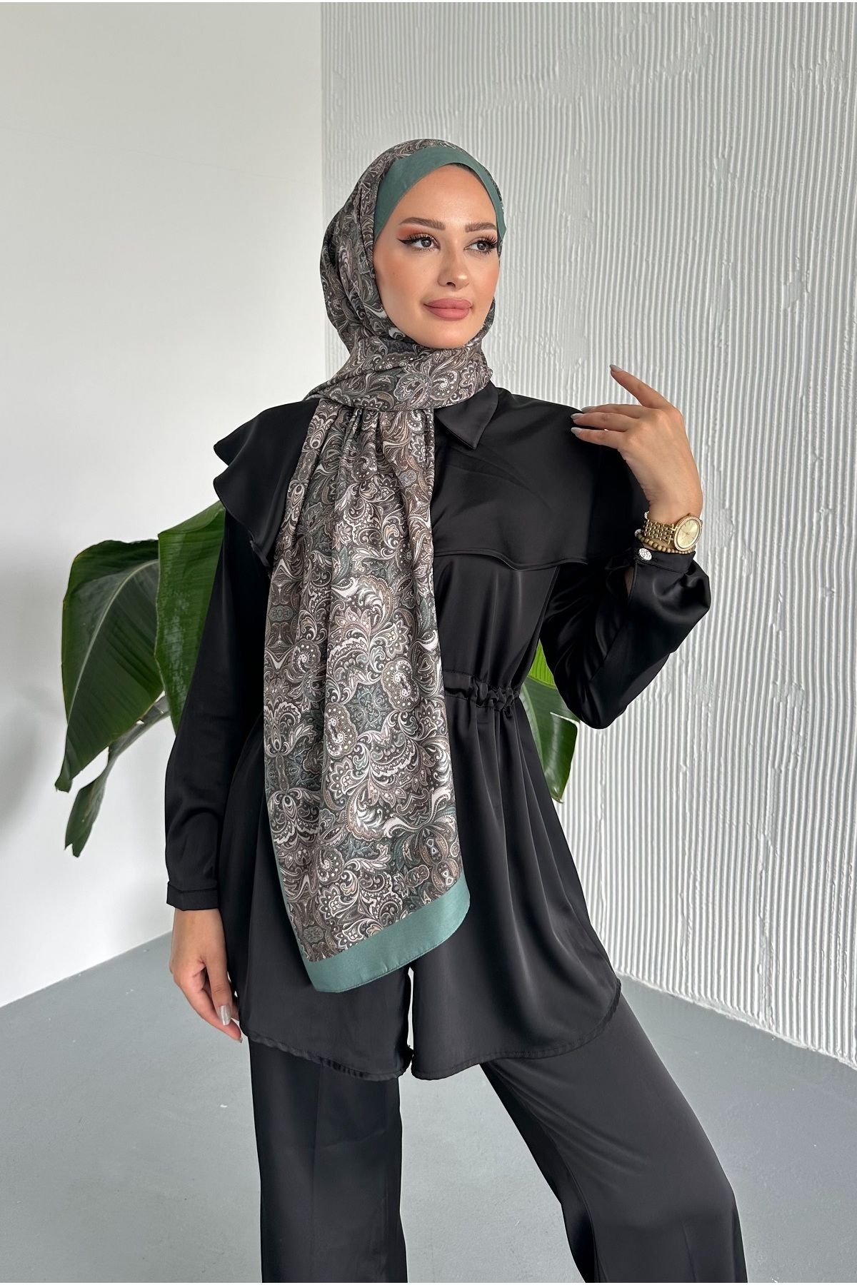 Stella Eşarp-Ethnic Retro Pattern Green Color Cotton Soft Shawl 4